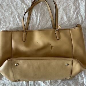 Coach Beige Leather Tote Bag